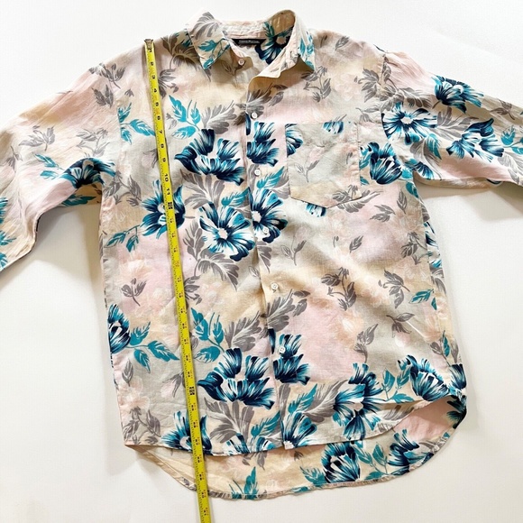 Vtg Guess Georges Marciano Hawaiian Floral L/S Shirt Ramie Peach Pink Teal Men L - Picture 8 of 12